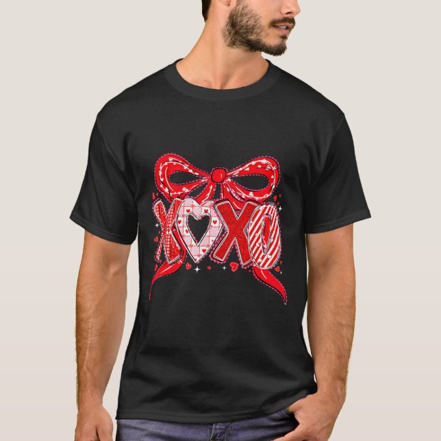 Xoxo Funny Valentines Day Love Coquette Bow Checke T-Shirt (Front)
