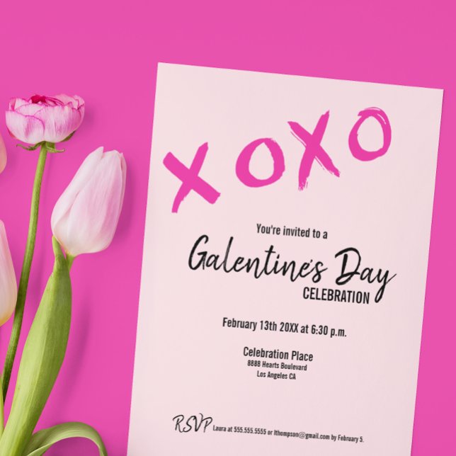 XOXO Galentine's Day Friends Valentines Party Invitation (Galentine's day invitation template, pink brush strokes XOXO )