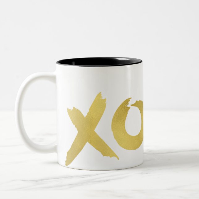 XOXO Gold Modern Faux Foil Shine Glam Chic Two-Tone Coffee Mug (Left)