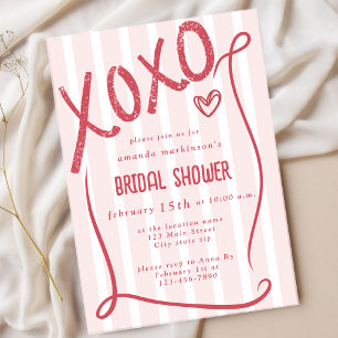 XOXO Hand Drawn Pink Bridal Shower Party Invitation