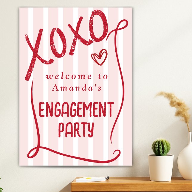 XOXO Hand Drawn Pink Engagement Party Welcome Poster (Creator Uploaded)