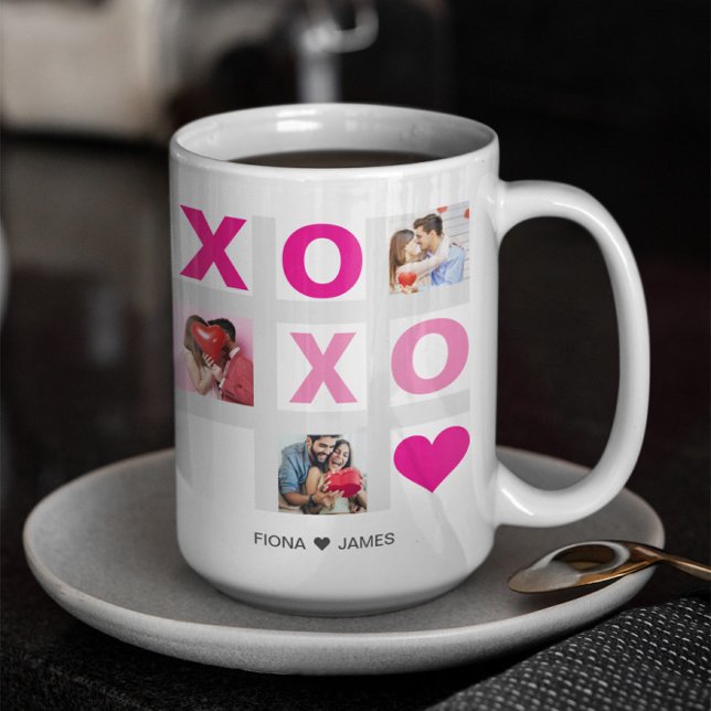 XOXO Happy Valentine's Day Pink Heart Custom Photo Coffee Mug (Creator Uploaded)