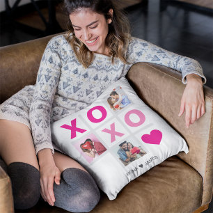 XOXO Happy Valentine's Day Pink Heart Custom Photo Throw Pillow
