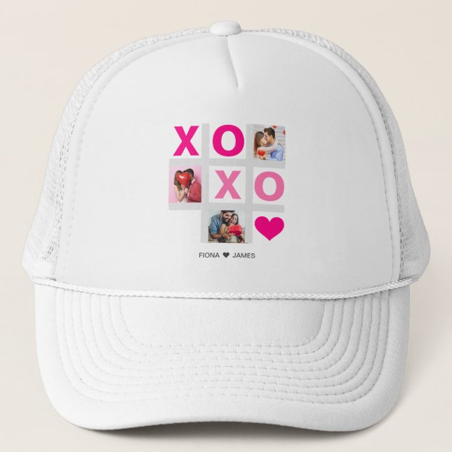 XOXO Happy Valentine's Day Pink Heart Custom Photo Trucker Hat (Front)