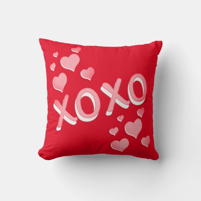 XOXO Hearts on Red Throw Pillow (Front)