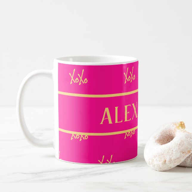 XOXO Hot Pink Personalized Coffee Mug (With Donut)