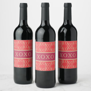 XOXO Hot Pink Red Gold Typography Pattern  Wine Label
