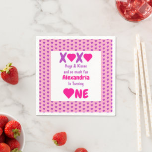 XOXO Hugs and Kisses 1st Birthday Napkin