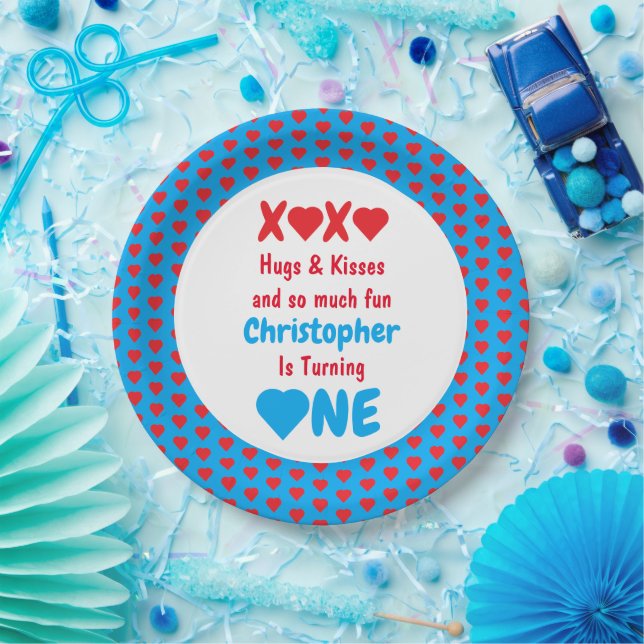 XOXO Hugs and Kisses 1st Birthday Paper Plate (Party)