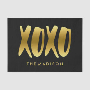XOXO Hugs and Kisses Faux Gold Typography Black Tissue Paper