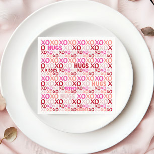 XOXO Hugs and Kisses Pink and Red Galentine Party Napkin