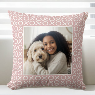 XOXO Hugs & Kisses 2 Custom Photo Dusty Pink Throw Pillow