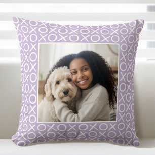 XOXO Hugs & Kisses 2 Custom Photo Purple Modern Throw Pillow
