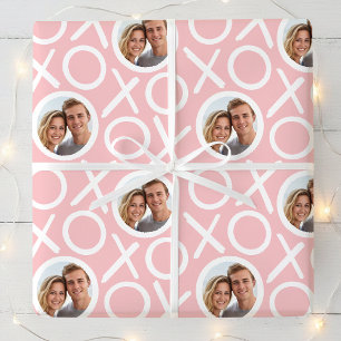 XOXO Hugs & Kisses 2 Photo Pastel Pink Modern Wrapping Paper