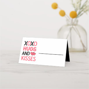 XOXO Hugs Kisses Bridal Shower Pink Black Wedding Place Card