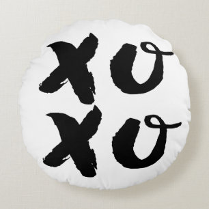 XOXO Hugs & Kisses   Brush Typography Round Pillow