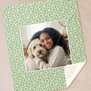 XOXO Hugs & Kisses Custom Photo Modern Green Sherpa Blanket