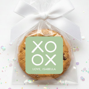XOXO Hugs & Kisses Green Cute Valentine's Day Square Sticker
