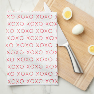 XOXO Hugs & Kisses Love You Red White Valentine Kitchen Towel