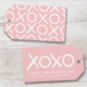 XOXO Hugs & Kisses Pastel Pink Happy Valentine's Gift Tags