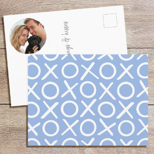 XOXO Hugs & Kisses Photo Blue Typography Modern Postcard