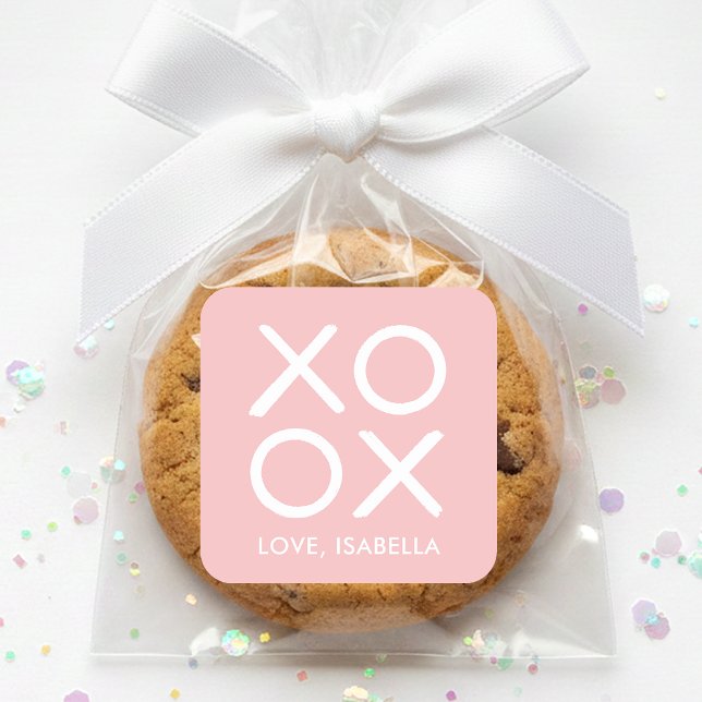 XOXO Hugs & Kisses Pink Cute Love Favor Square Sticker (Creator Uploaded)