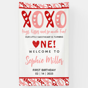 XOXO Hugs & Kisses Valentine's Day 1st Birthday Banner
