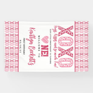 XOXO Hugs & Kisses Valentine's Day 1st Birthday Banner