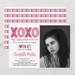 XOXO Hugs & Kisses Valentine's Day 1st Birthday Invitation