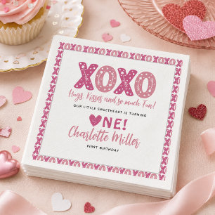XOXO Hugs & Kisses Valentine's Day 1st Birthday Napkin