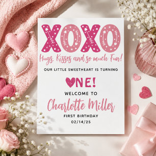 XOXO Hugs & Kisses Valentine's Day 1st Birthday Poster