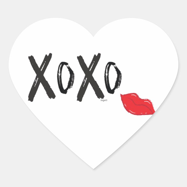 XoXo-Hugs-Kisses-with-Red-Lips Heart Sticker (Front)