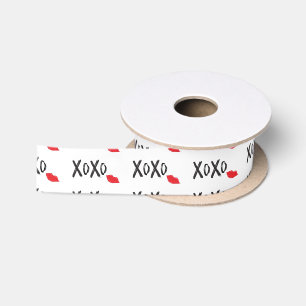 XoXo-Hugs-Kisses-with-Red-Lips Satin Ribbon