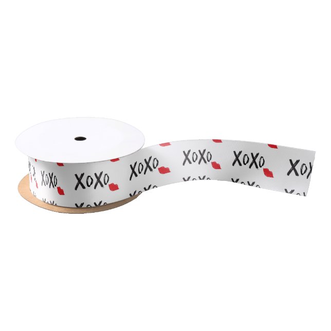 XoXo-Hugs-Kisses-with-Red-Lips Satin Ribbon (Spool)
