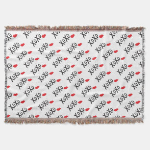 XoXo-Hugs-Kisses-with-Red-Lips Throw Blanket