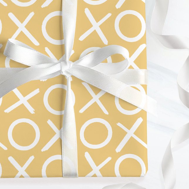 XOXO Hugs & Kisses Yellow Birthday Brush Script Wrapping Paper (Creator Uploaded)