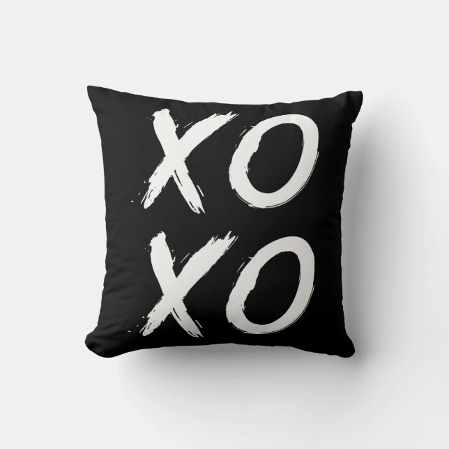 XOXO Kiss and Hug | Black White Brush Script Throw Pillow (Front)