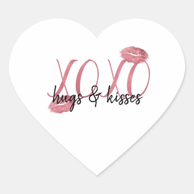 XOXO Kisses Pink Lips personalized quote Heart Sticker (Front)