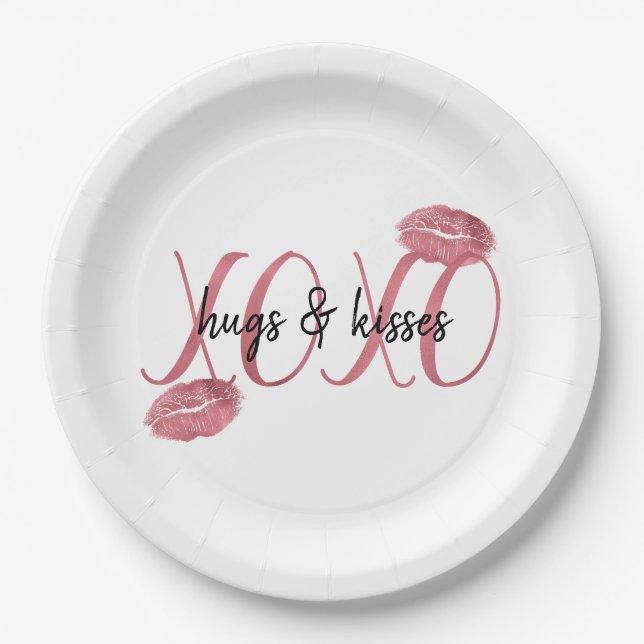 XOXO Kisses Pink Lips personalized quote Paper Plate (Front)