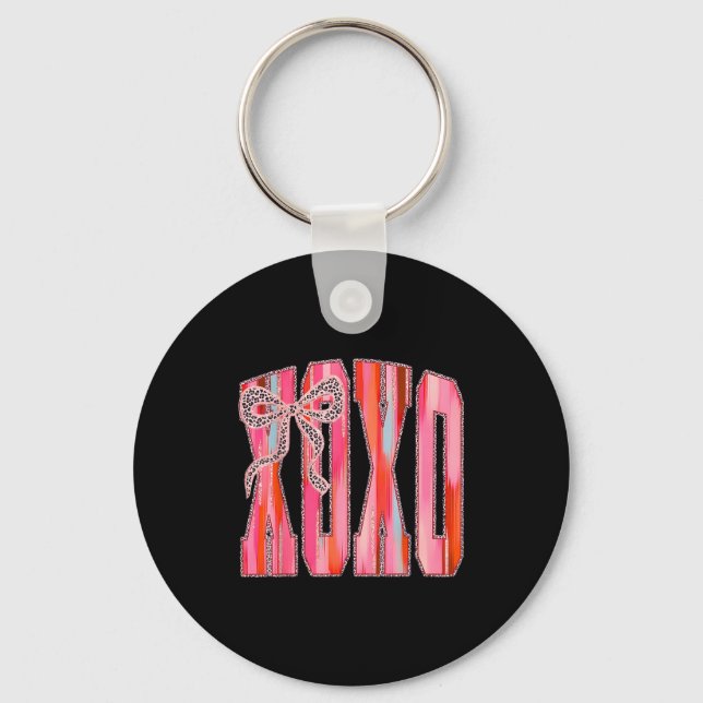 Xoxo Leopard Bow Funny Valentine's Day Coquette Nk Keychain (Front)