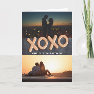 XOXO Love 2 Photo Personalized Rose Gold Balloons Holiday Card
