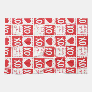 XOXO Love Heart Valentines Red White Kitchen Towel