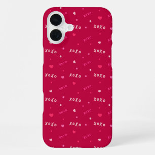 "XOXO Love Pattern with Hearts and Dots iPhone 16 Plus Case