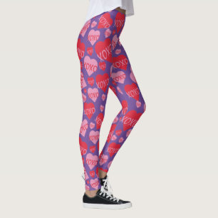 XOXO Love Pink Red Heart Pattern Valentine Purple Leggings