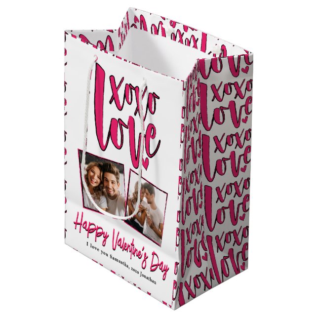 XOXO LOVE Valentine's Day Photo Medium Gift Bag (Front Angled)