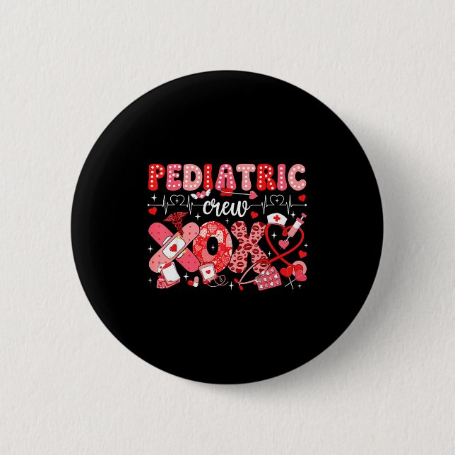 Xoxo Nurse Pediatric Crew Nurse Valentine Leopard  2 Inch Round Button (Front)