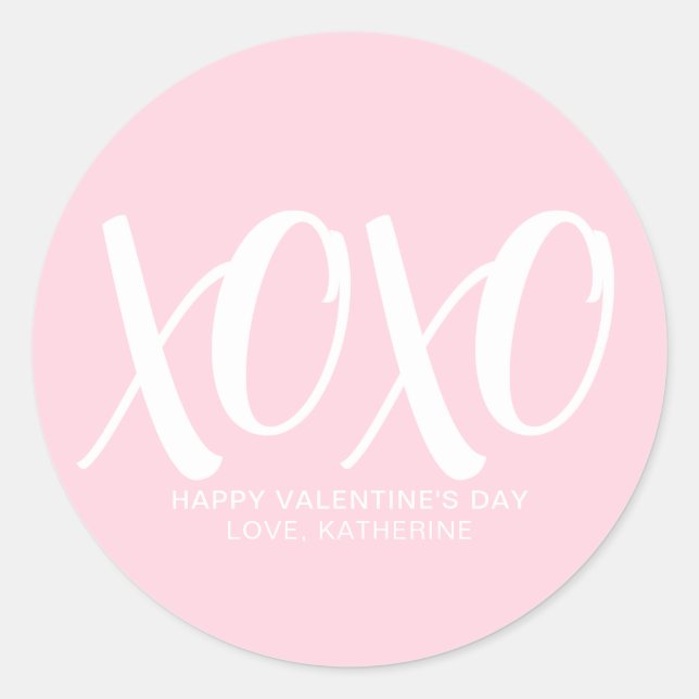 XOXO pink cute modern custom valentine's Day  Classic Round Sticker (Front)