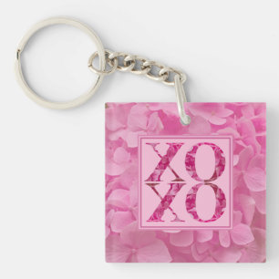 XOXO Pink Floral Cute Heart Typography Keychain