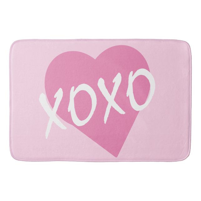 XOXO Pink Heart Hugs Kisses Pink Bath Mat (Front)