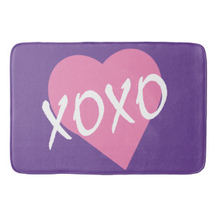 XOXO Pink Heart Hugs Kisses Purple Bath Mat